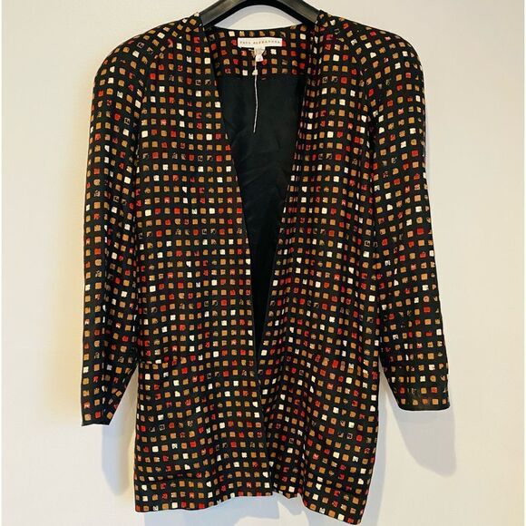 Paul Alexander Vintage Geometric Open Wool Silk Oversized Blazer Size 12 - Picture 1 of 4